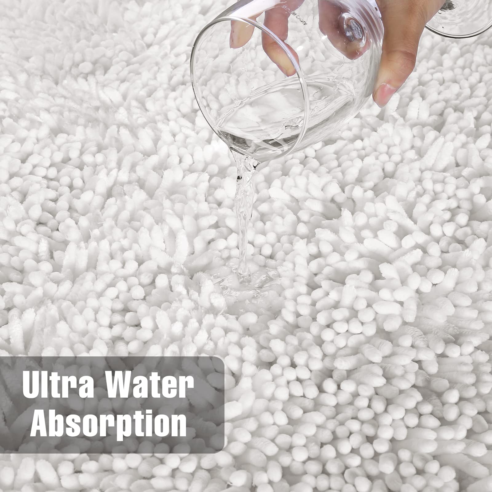 Yimobra Luxury Chenille Bathroom Rug Mat  Extra Soft and Absorbent Shaggy Bath Rugs Non Slip  Machine Wasable Dry  Plush Floor Carpet for Tub  Shower  and Bath Room  24 x 17 Inches  White